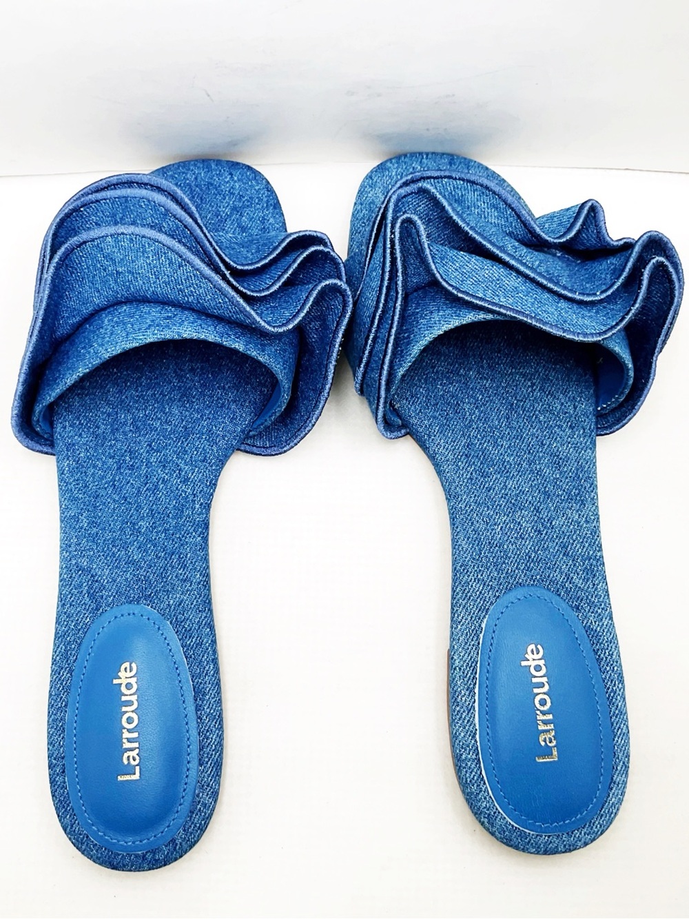 🆕{Larroude} Ivy Denim Ruffle Slide Sandals - Picture 10 of 15